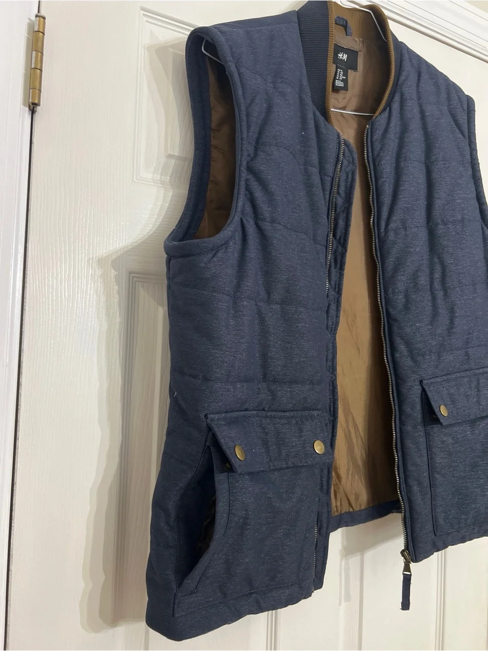 H&M Men's Quilted Puffer Vest Heather Blue Brown Lined Size US 44R (EU 54) Large